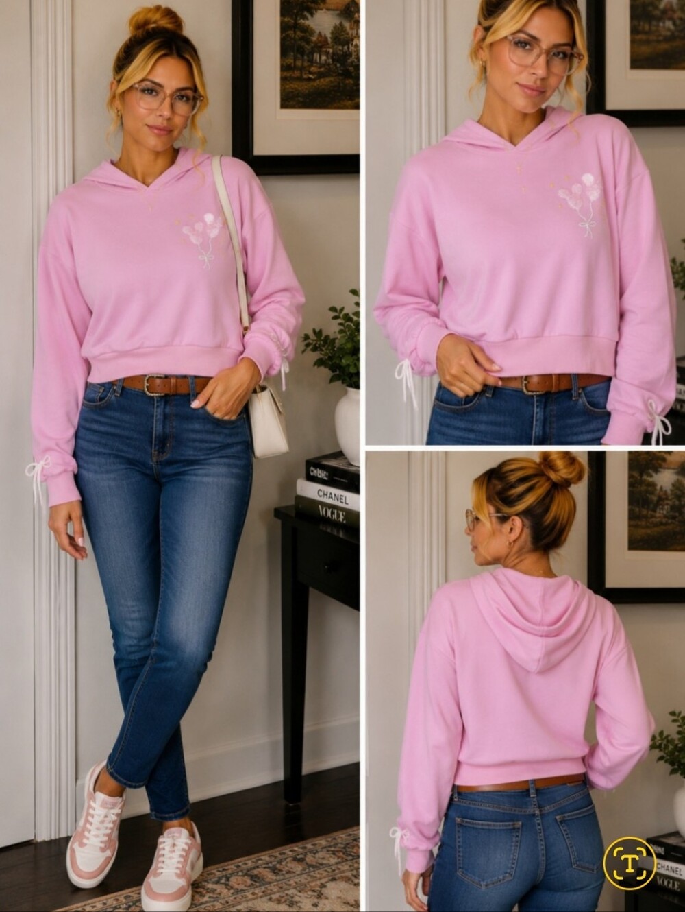 Belke & Park Pink Hooded Crewneck Sweater with Heart Balloon Detail